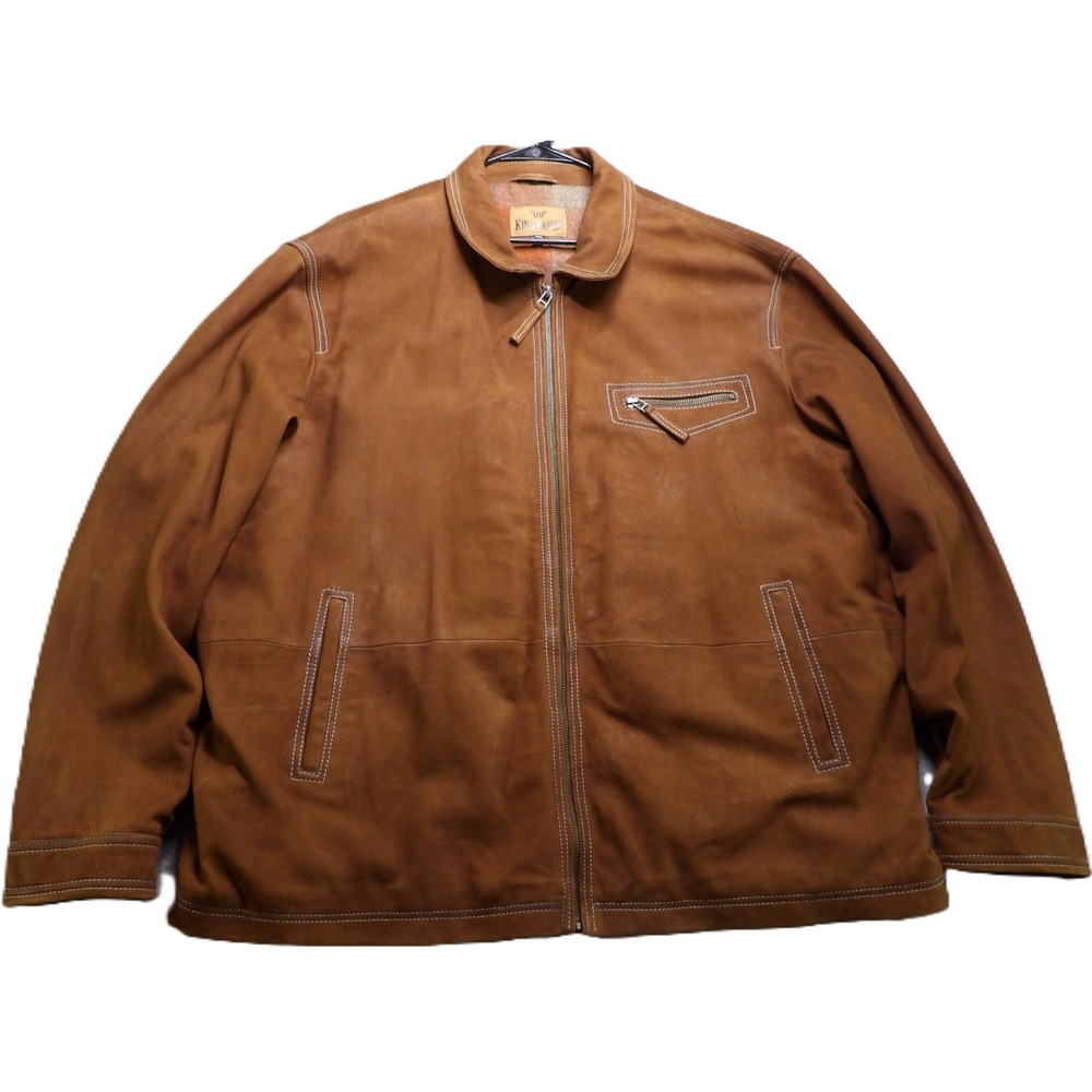 King Ranch Leather Carry Jacket Men 3XL Brown Conceal Carry Western Plaid Lined